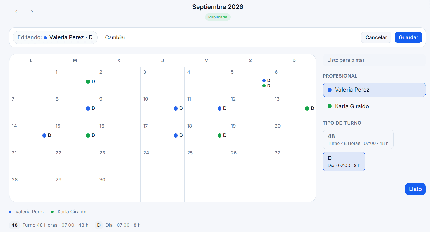Calendario de turnos por paciente en Klozing HealthCare